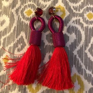Red & magenta pink tassel earrings.